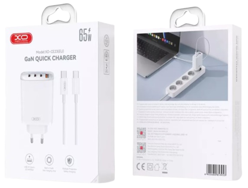 XO CE23 (EU) 65W GaN Nitride (3USB-C+1USB-A) White